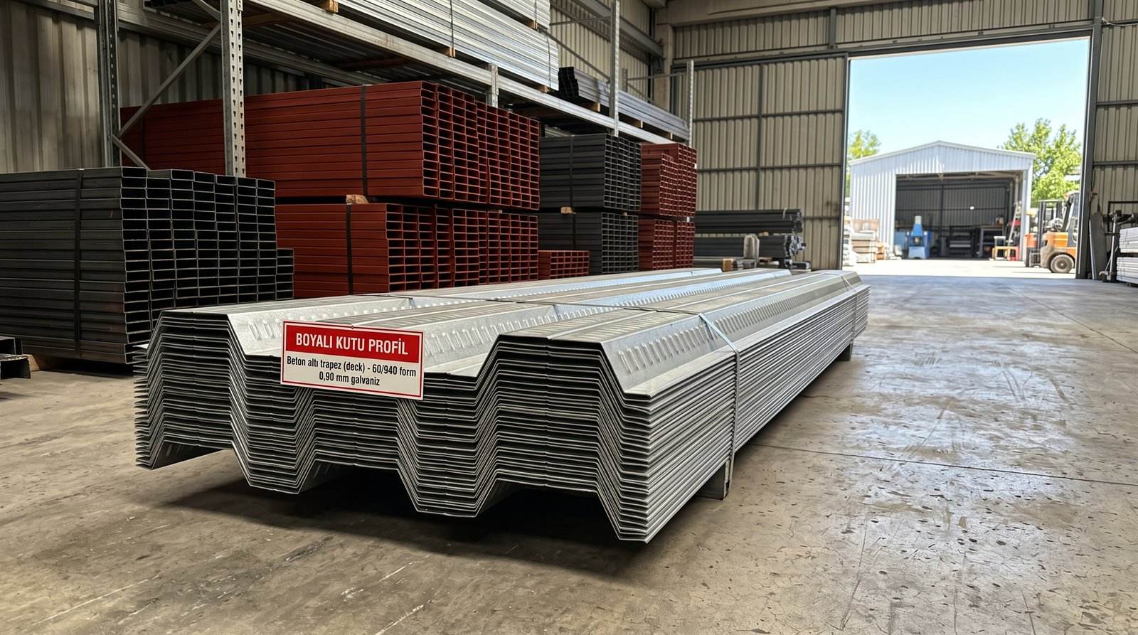 Beton altı trapez (deck) 60/940 form, 0,90 mm galvaniz, boyama hattı deposunda