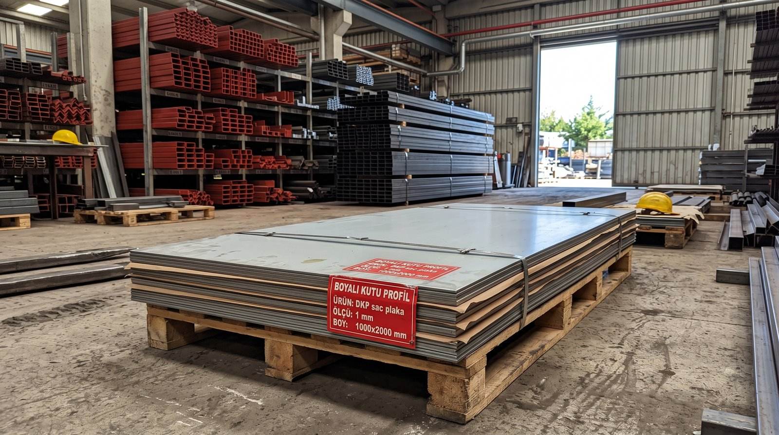 DKP sac 1 mm, 1000×2000 mm plaka, boyama hattı deposunda