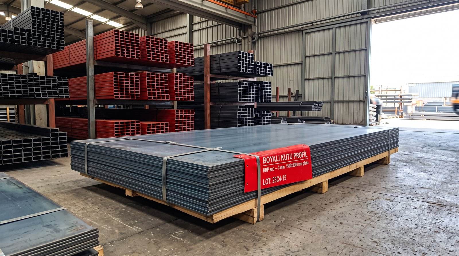 HRP sac 3 mm, 1500×3000 mm plaka, boyama hattı deposunda