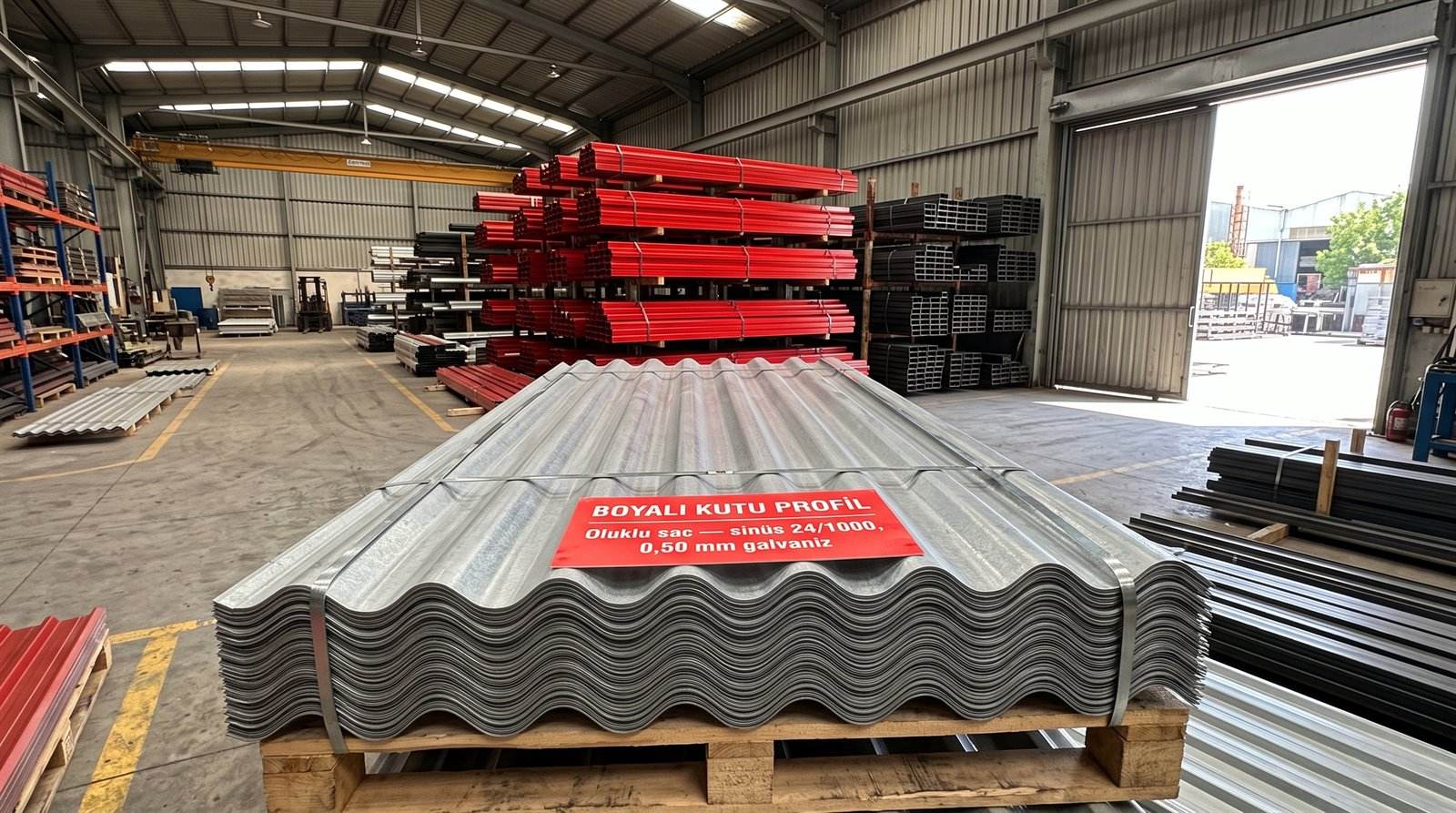 Oluklu sac sinüs 24/1000, 0,50 mm galvaniz, boyama hattı deposunda