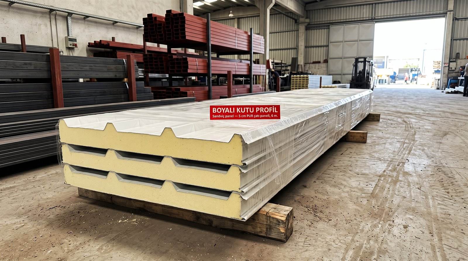 Sandviç panel 5 cm PUR çatı paneli, 6 m, boyama hattı deposunda