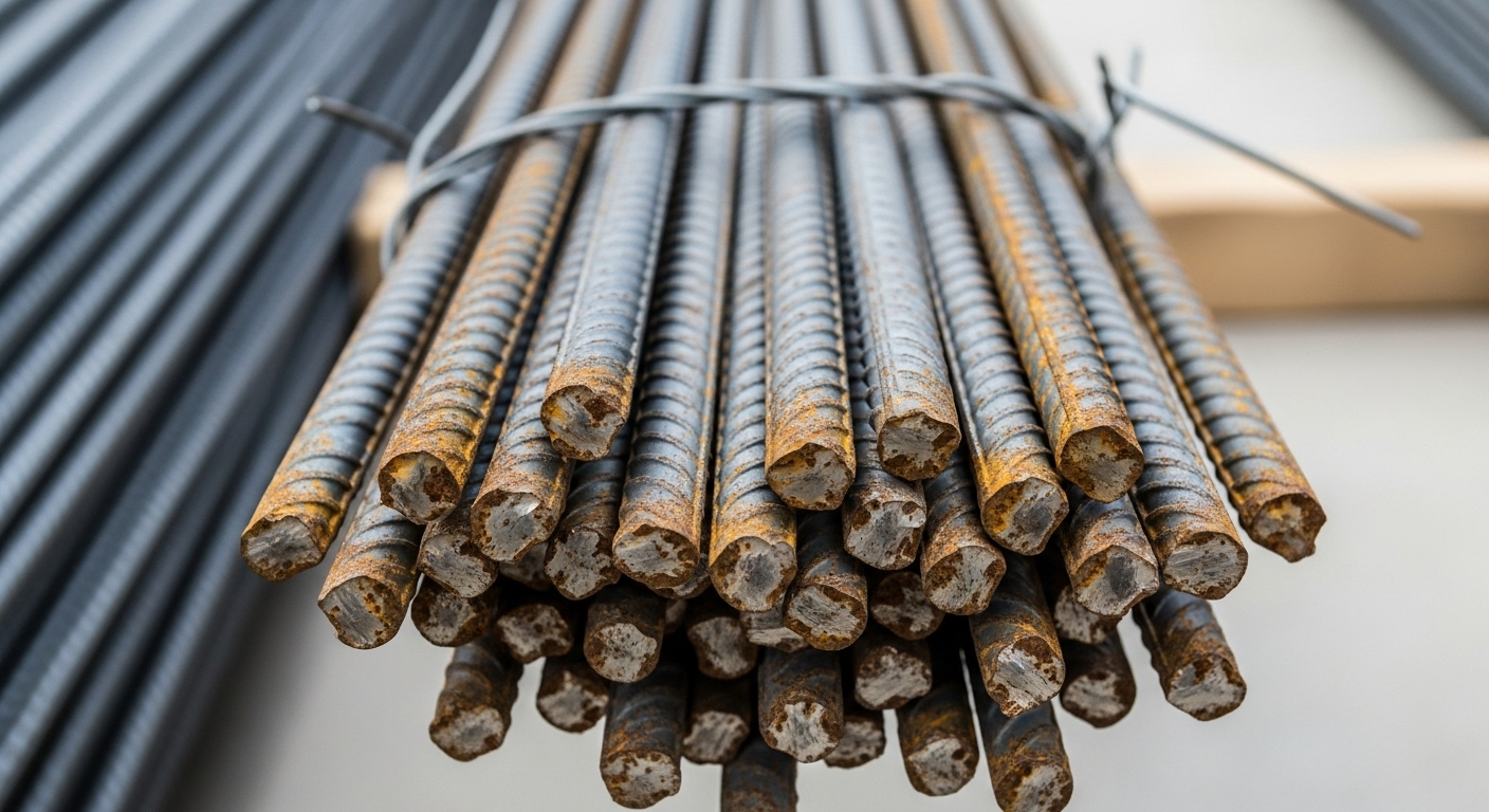 Farklı kalınlıklarda inşaat demiri çubukları