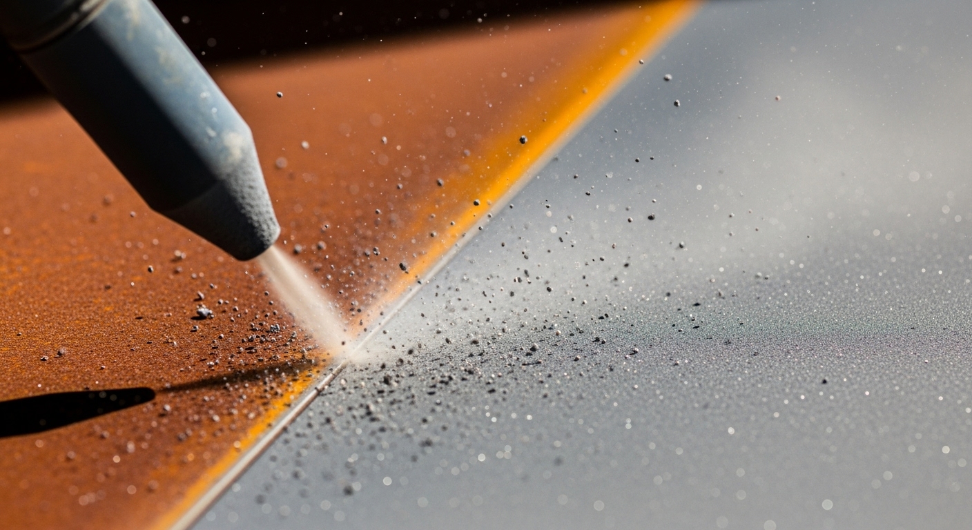 Shop primer astar boyaması yapılan kumlanmış metal yüzey