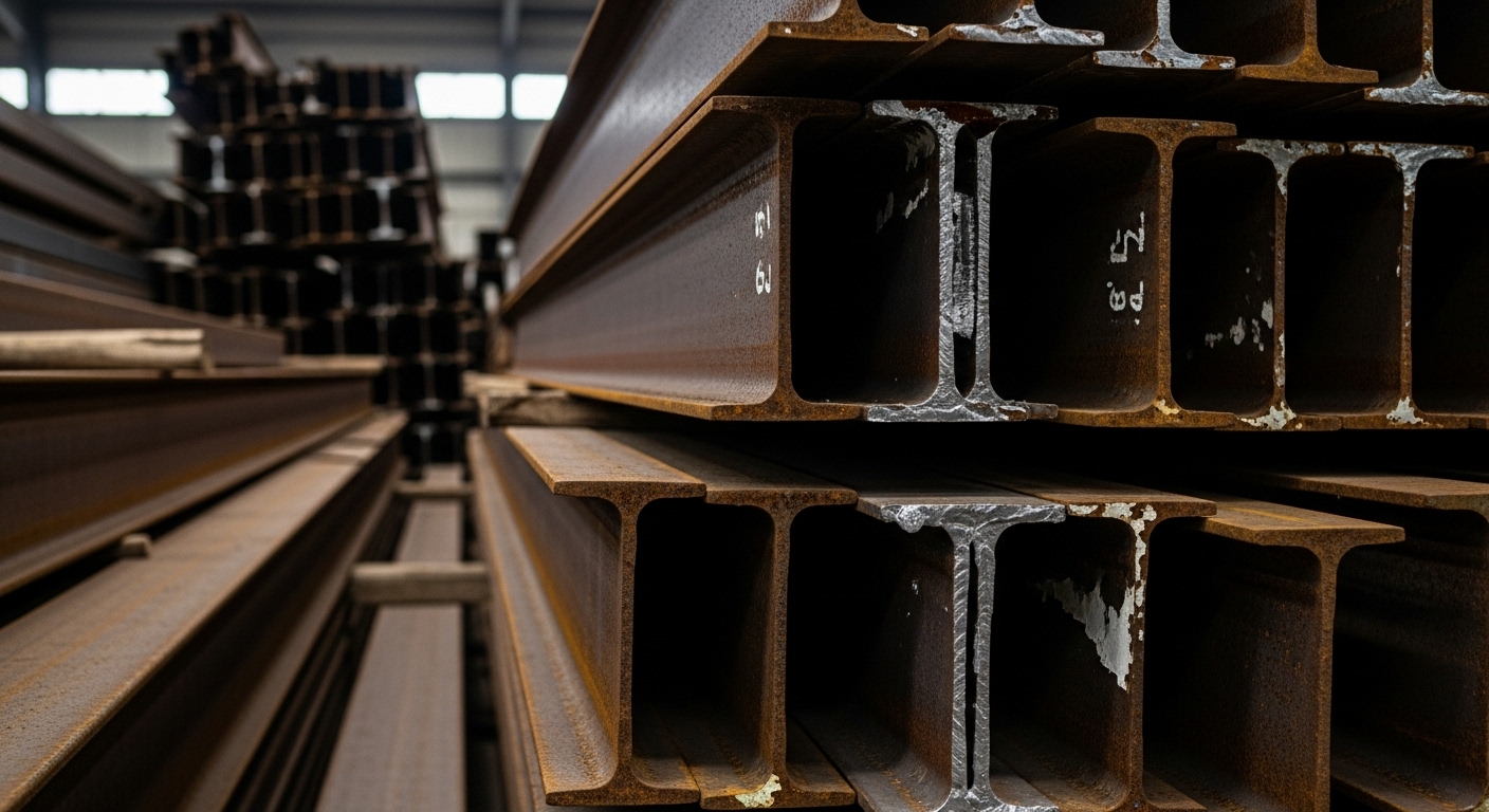 İnşaat şantiyesinde kullanılan IPE demir profilleri