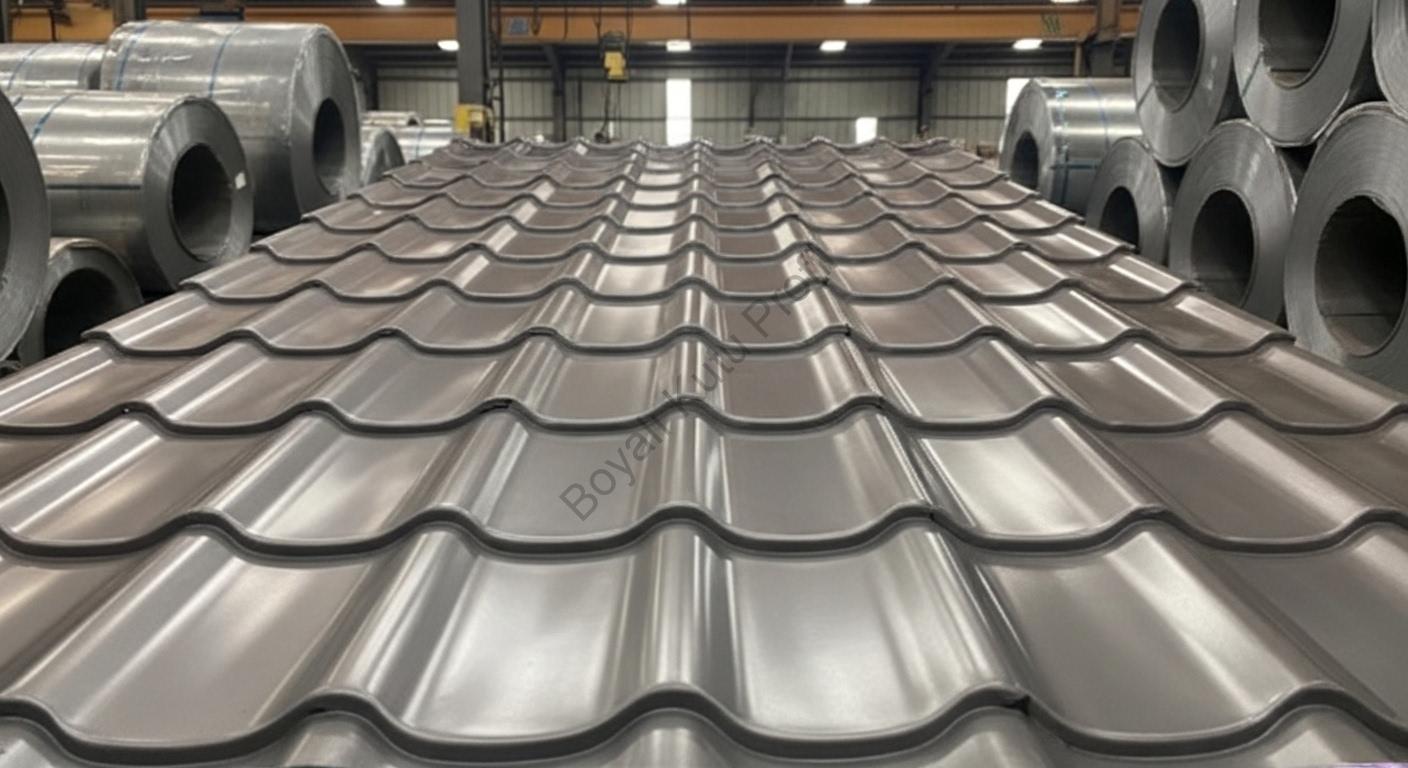 İstiflenmiş ve sevkiyata hazır metal kiremitler